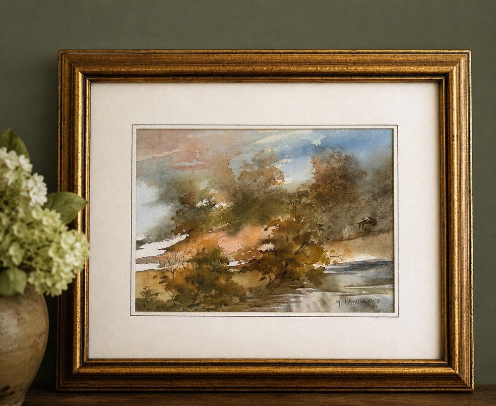 Original Signed Watercolor Landscape Painting Framed M. Lawrence 1980
